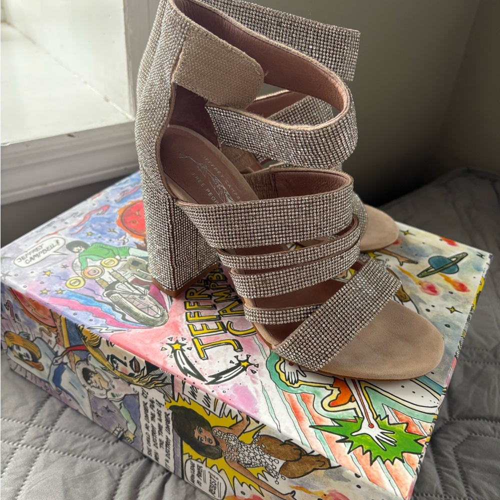 Jeffrey Campbell Glittering Strappy Heels in Tan